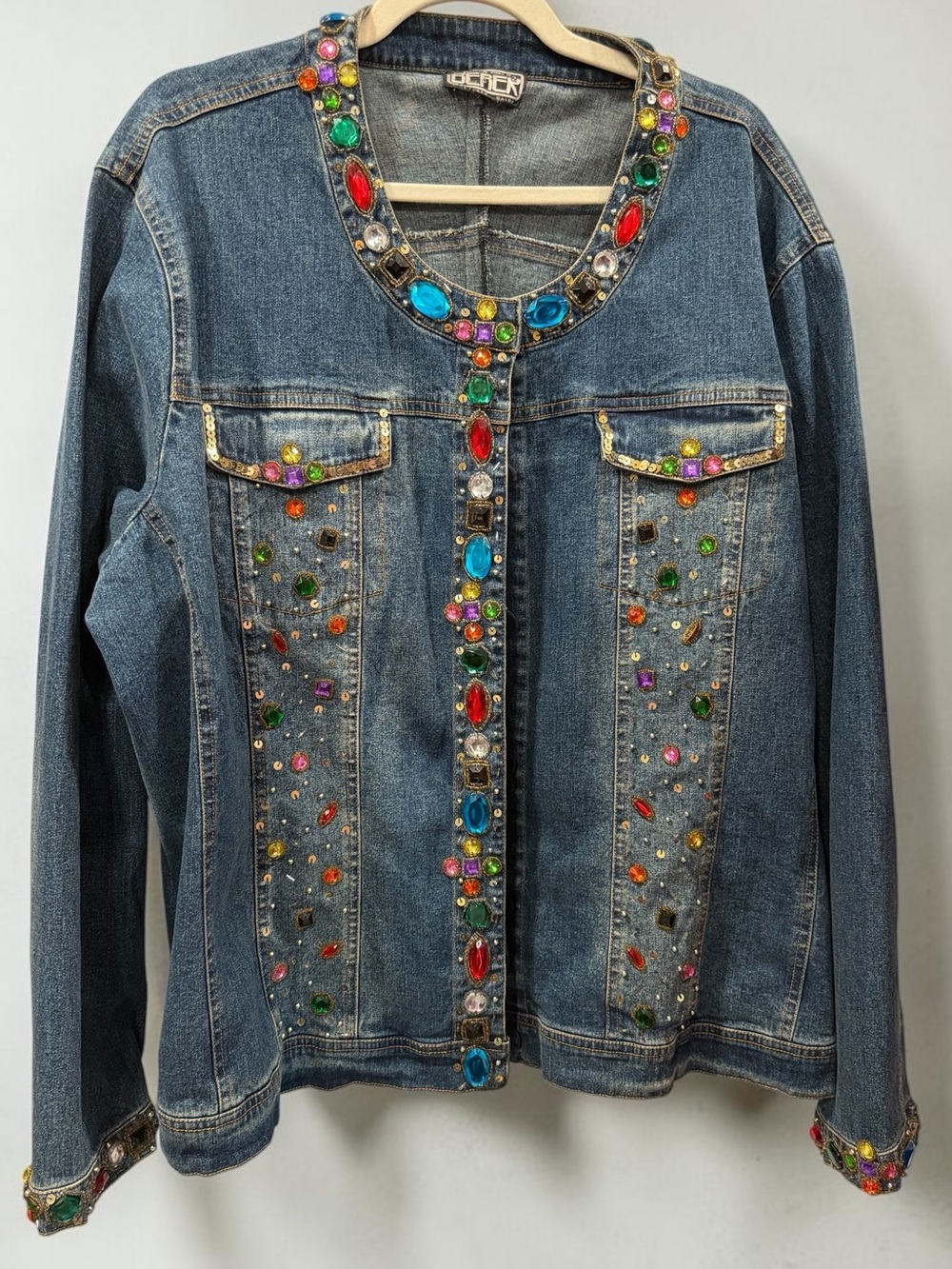 Vintage BEREK Embellished Denim Jacket – Multicolor Gems - Picture 2 of 10